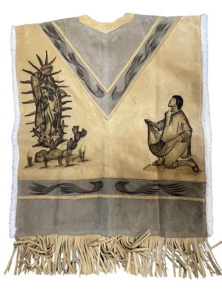 Virgen de Guadalupe Leather Poncho With Fur Inside