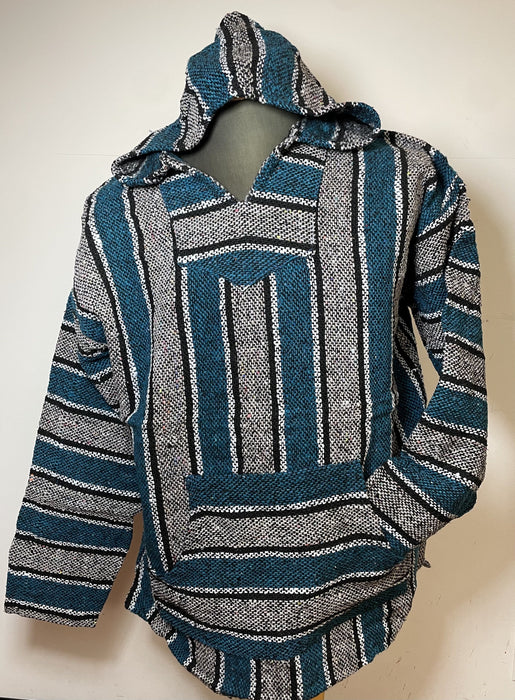 Baja Hoodie Light Grey and Blue with Black and White Lines 081