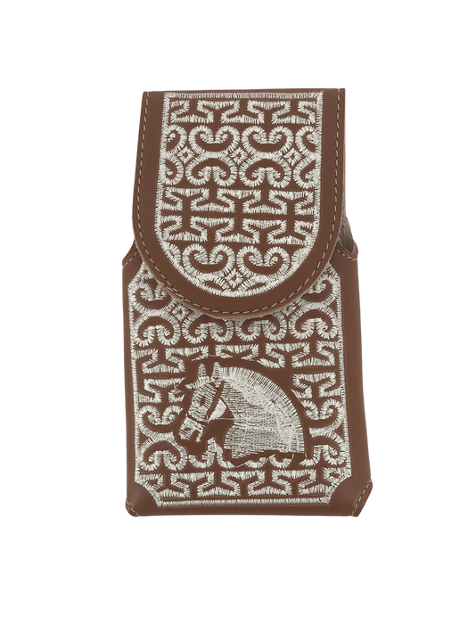 Chedron and White Horse Head Silk Thread Leather Phone Case