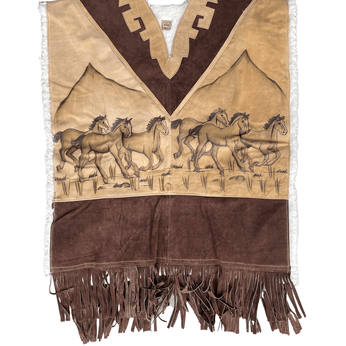 Horse Stampede Leather Poncho With Fur Inside — Rodeo Durango