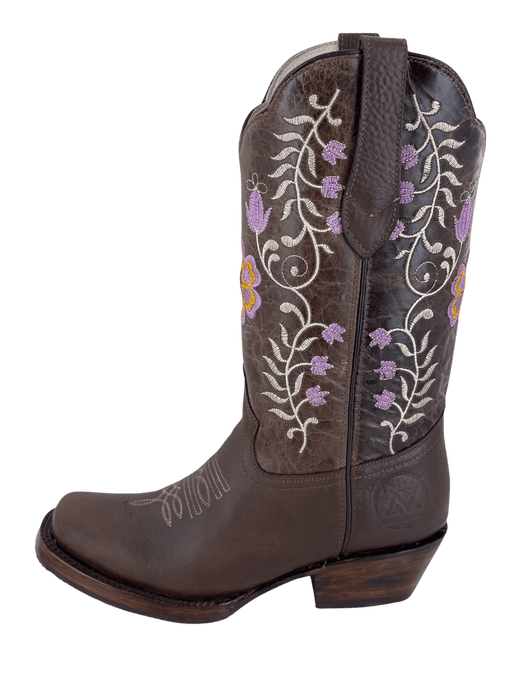 Women's Brown Square Toe Lavender Flowers with Natural Stems Rodeo Boot